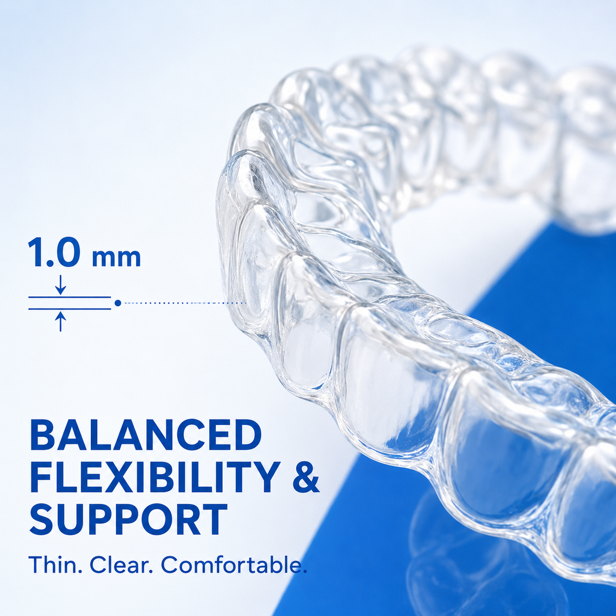 Dream Smiles Clear Custom Retainer –– 1.0mm Balanced Flexibility, Comfortable Precision Fit, Upper and/or Lower Set or 2pcs